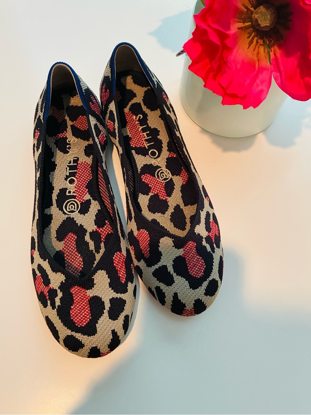 Rothy's Big Cat Flats in Black, Tan & Red